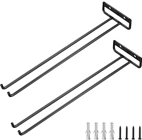 Gibsob 2 Stück Weinglashalter Wandmontage, Weinglashalter Regal Schwarz, Weinglashalterung Hängend, Weingläser Aufbewahren, Platzsparend, für Küche, Bar, Zuhause, Weinliebhaber