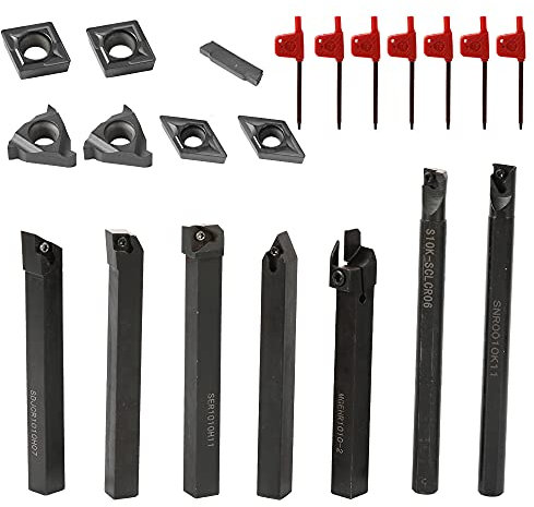 Utensili Tornio per Metallo Weytoll 21PCS Tornio Turning Tool in Metallo duro Inserti Titolari bar Alesatore con Chiavi per Tornio Strumenti