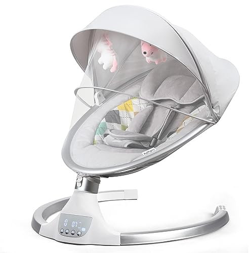 DREAMADE Babywippe Elektrisch, Babyschaukel für Baby ab Geburt, Babyliege mit Bluetooth, 5 Schwingungsamplituden & Timingfunktion, Schaukelstuhl mit Fernbedienung, Wippe bis 9 KG (Modell1-Weiß)