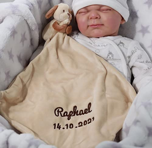 Generisch Schmusetuch Bestickt mit Namen Schnuffeltuch Kuscheltuch Tolle Geschenkidee ! (Beige - Hund)