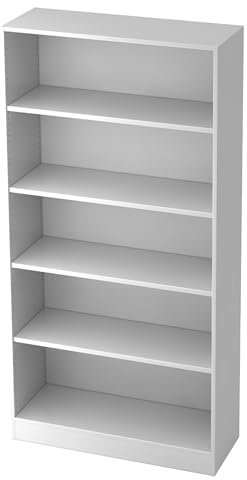 bümö Office Regal weiß, Standregal Holz - Aktenregal für Ordner & Bücher, Bücherregal 100 cm breit, 5 OH Regal Wand, Büroregal, Holzregal, Ordnerregal, Buchregal, Wandregal, Büromöbel