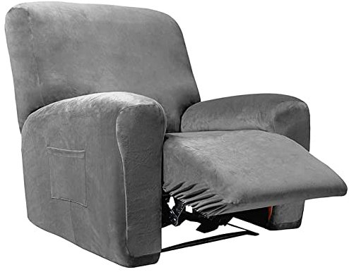 FFFF & OLFEH Relaxsessel Bezug Stretch 4-teiliger Samt Ruhesessel Couchbezug Weich Sesselbezug Antirutsch Husse Für Fernsehsessel Liege Sessel (Dunkelgrau)