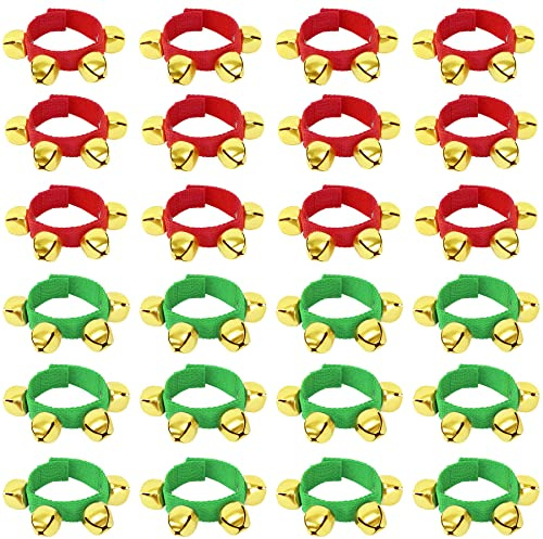 24 Stück Weihnachtsarmband mit Glöckchen, Armbänder, Jingle Bell Musikinstrumente, Partyzubehör für Kinder, Party-Dekoration, Gastgeschenke (12 Stück rot und 12 Stück grün)