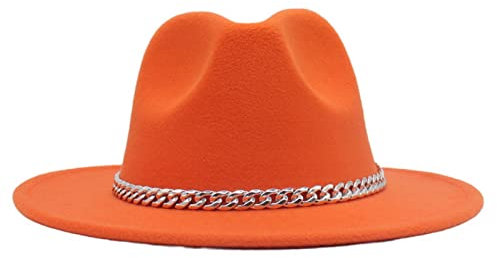 Faringoto Modischer Fedora-Hut mit breiter Krempe für Damen, Herbst, Winter, Herren, Panama, Orange, 58