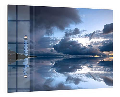 DEQORI Glas-Magnettafel | 120x90 cm groß | Motiv Leuchtturm im Abendlicht | Memo-Board aus Glas | Magnetboard inkl. Magnete, Stift & Tuch für Küche & Büro | Tafel magnetisch & beschreibbar