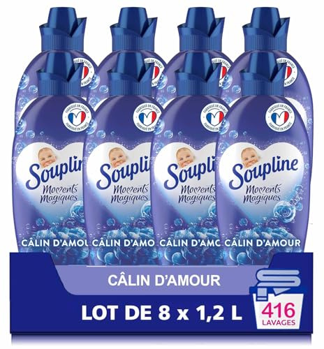 SOUPLINE - Adoucissant Concentré Soupline 3D Moments Magiques Câlin d'Amour - Formule Testée Dermatologiquement - Lot de 8 x 1,2 L
