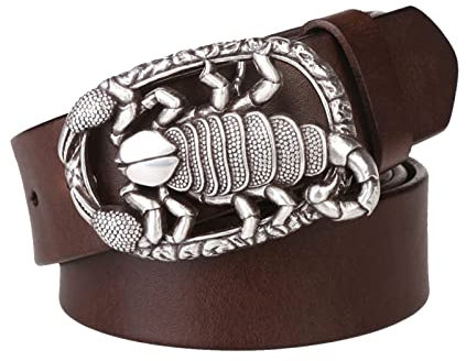 JIARY Herren-Gürtel,Gürtel Ledergürtel mit Gürtelschnalle Skorpion Scorpion in Altsilber,Braun,130CM/51.2''