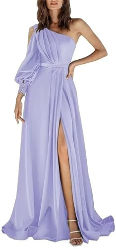 KURFACE Vestido de fiesta de noche para jóvenes, vestido de dama de honor de boda de manga larga WSX365, Lila, 42