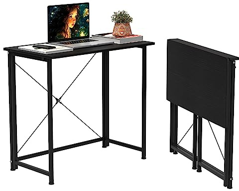 PIPIPOXER Schreibtisch Computertisch Laptoptisch Klapptisch, Faltbar Computertisch mit Monitorständer fürSchlafzimmer,Büro,Bett,Sofa,Homeoffice,Arbeitszimmer Schwarz 80x45x74cm