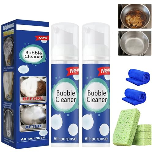 Vaporisateur de nettoyage multi-usage, sans rinçage, nettoyeur de bulles de cuisine, nettoyeur de bulles de cuisine, spray moussant nettoyant, dégraissant tenace et crasse (100 ml, 2 pièces)