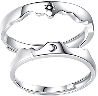 CALLARON Verstellbarer Offener Paarring Sonnen Und Mondring Aus Metall Einstellbarer Partner Schmuck Für Damen Und Herren Geschenk Für Paare Und Liebende