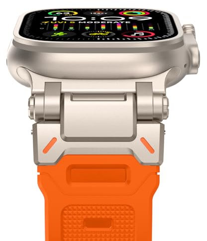 NewWays 49mm 46mm 45mm 44mm 42mm(Serie 3 2 1) kompatibel mit Apple Watch Silikon Armband,Sports Weiches Armband für iWatch Ultra 3 2 1 Series 11 10 9 8 7 6 5 4 3 2 1 SE,Orange/Titan Stecker