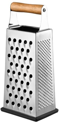 Dachiy Vierkantreibe, 10 x 24 cm, Reibe Edelstahl, käsereibe, küchenreibe, Handreibe, mit rutschfestem Boden, ideal als Kartoffelreibe, Gemüsehobel, Praktische Gadgets für die Küche (Holzgriff)