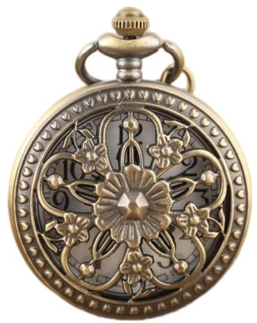 EMoLus Reloj De Bolsillo Flores Bronce Hueco Cazador Bolsillo Reloj de Cuarzo Movimiento Vintage Exquisito Dama joyería Colgante Reloj Regalos Relojes De Bolsillo