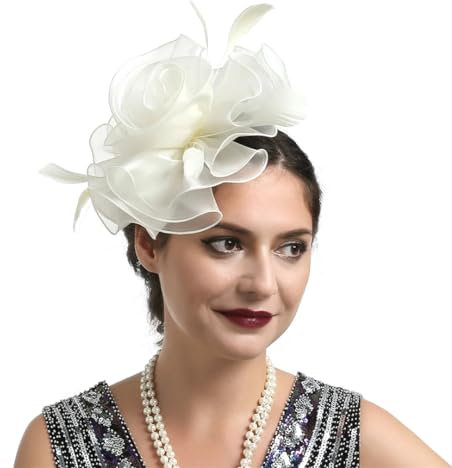 Generisch Fascinator für Damen, Organza-Blume, Hüte mit Clips, Vintage-Stil, Derby, Cocktail, Teeparty, Kopfbedeckung für Mädchen und Damen, BQ052-Ivory, Einheitsgröße