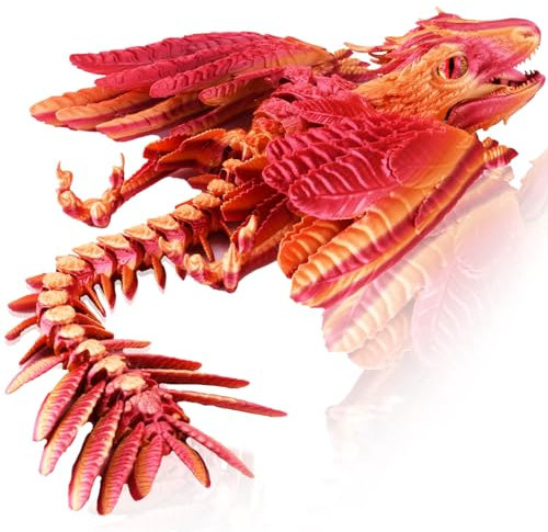 Figura di drago stampato 3D – Drago mobile giocattolo con ali – Drago realistico (arancione)