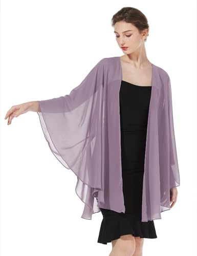 BEAUTELICATE Damen Chiffon Bolero Brautjacke Brautstola mit Armloch für Abendkleid Elegant Cardigan Kimono für Hochzeit Festlich Strand