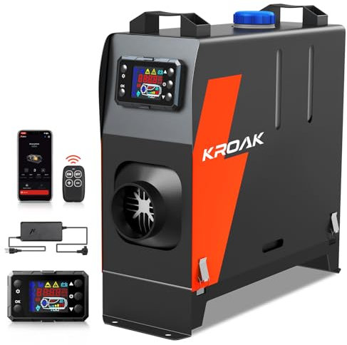 HCALORY (KROAK) 12V/24V Standheizung Diesel, All in One 8KW Dieselheizung, 0,15-0,44 L/h Air Diesel Heizung mit Bluetooth APP & Adapter, Tragbare Dieselheizung für Auto RV LKW Wohnmobil