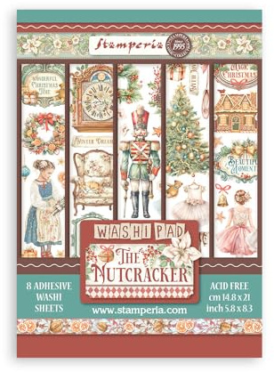 Stamperia - Washi Pad per scrapbook, album, carte, bullet journals, and more traslucido, Easy to Cut, Acid Free, Perfect for Hobbies, Crafts and Gifting (The Nutcracker) (A5) (8 fogli)