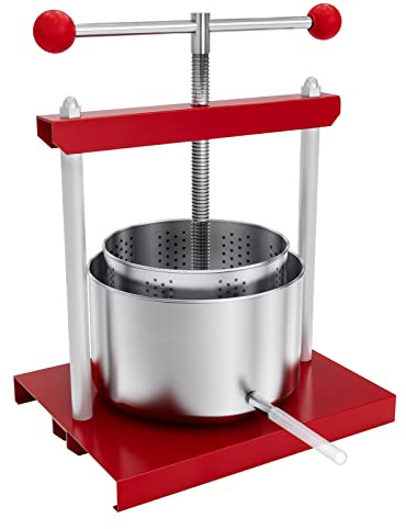 SUBTLETY 3L Manuell Obstpresse Edelstahl Weinpressen Tragbare Fruchtpresse Maischepresse Saftpresse mit Handkurbel & Doppel-Pressnetz für Beeren Fruchtsäfte Obstweine Apfelsaft