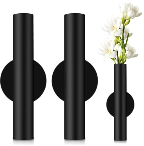 NEETUE 3PCS Black Wall Mounted Vases, Dried Flower Wall Decor with Sticker