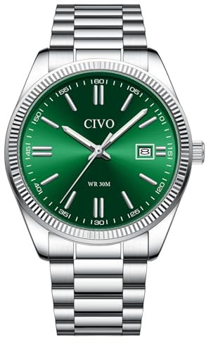 CIVO Reloj Hombre Acero Verde: Analógico Impermeable Reloj Pulsera Hombre Cuarzo Luminoso - Moda Regalo Hombre