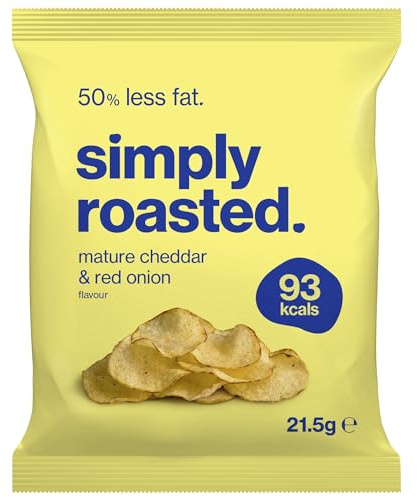 Simply Roasted - Mature Cheddar Crisps | 12 x 21.5g Impulse Bags | Sharp & Cheesy | 50% Less Fat | Under 99 Calories Per Serve | Triple Cooked for the Ultimate Crunch | Gluten & Allergen-Free