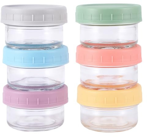 SUNJULY Lot de 6 boîtes de conservation en verre avec couvercle, 80 ml, hermétiques, sans BPA, mini boîtes pour vinaigrette, vinaigrette, congélateur