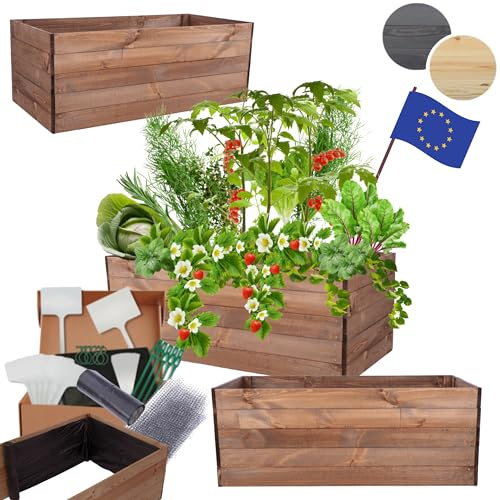 MODO24 Hochbeet Holz, Blumenkasten, Gartenbeet, 45x120x80 cm, Braun | Robuster Pflanzkübel & Blumenbeet für Garten, Terrasse & Balkon, Hochbeet für Gemüsegarten, Naturholz Holzbeet Anzuchtbeet
