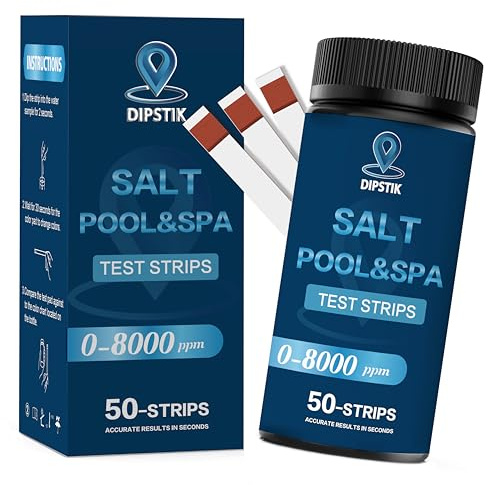 Tiras reactivas para piscinas de agua salada, 0-8000 ppm, kit de tiras reactivas para cloruro de sodio en piscinas y spas: resultados rápidos y precisos.