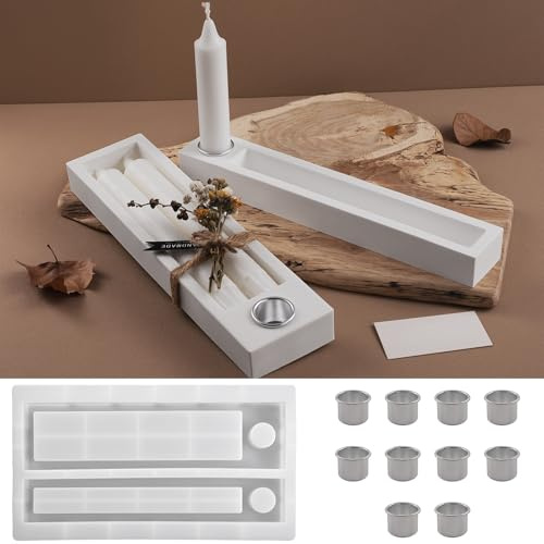 ALEFBET Silikonform Kerzenhalter für Stabkerzen,Silikonformen Gießformen,Gipsformen zum Gießen,Silikon Gießform Kerzenhalter und Aufbewahrungsbox für Stabkerzen FS630B (Silikonform-Set)