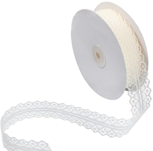 DOPENSPI 3cm x 45m Spitzenband Beige, Vintage Spitze Spitzenborte Dekoband Zierband Schleifenband Hochzeit Spitzenstoff Spitzenbordüre Zum Nähen für Hochzeit Tischdeko Basteln Geschenkband(Beige)