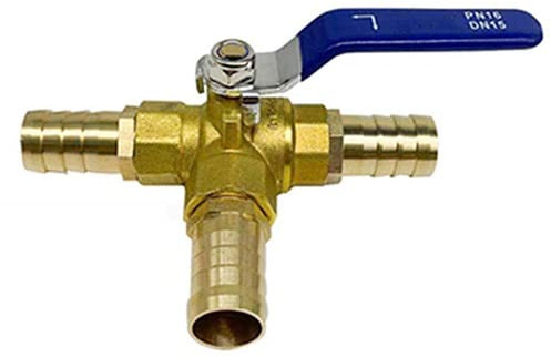 Garden Tap Connector Water Pipe Connectors, 1pcs L-Port 3 Way Ball Valve,6/8/10/12/14/16/19/25mm Hose Barb Three Way Brass Valve,Connector Adapter(12mm Barb)