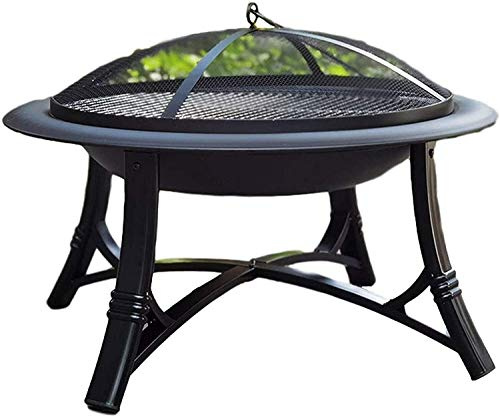 ZJFHEYUO Outdoor Fire Pit Outdoor Fire Pits Cast Iron Round Fire Bowl BBQ Grill Firepit Brazier Garden Log Burner Heater Camping Picnic with Mesh Cover