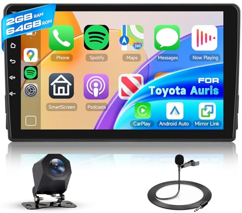 Hodozzy 2GB+64GB Android Autoradio pour Toyota Auris 2013-2016 Corolla E160 E170 Carplay sans Fil Android Auto, Écran Tactile 9 Pouces, GPS, WiFi,Bluetooth, FM/RDS, Mirror Link Radio 2 Din + Caméra