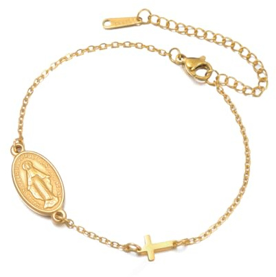 Dreamtimes Bracelet Vierge Marie Chapelet Perles Croix Bracelets Religieux Baptême Délicat Virge de Guadalupe Bracelets Bijoux Catholiques Cadeaux pour elle (Style 2-O)