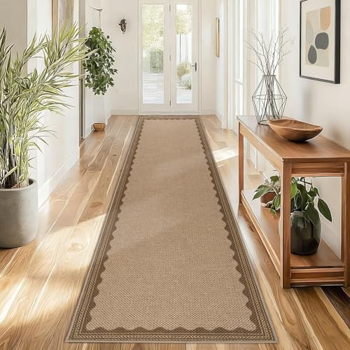 Famibay Hallway Runner Non Slip 65x300cm Long Kitchen Runner Rug Washable Brown Woven Absorbent Carpet Runners For Hallway Kitchen Bedroom Floor Corridor