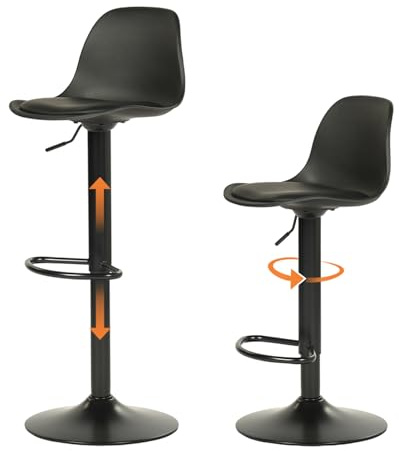 ZZINOKE Set di 2 Sgabelli da Bar, Sedie da Bar Girevoli Regolabili in Altezza, Artificiale PU, 360°Girevole, con Schienale e Poggiapiedi, adatti per Sala da Pranzo, Penisola Cucina e Bar, Nero