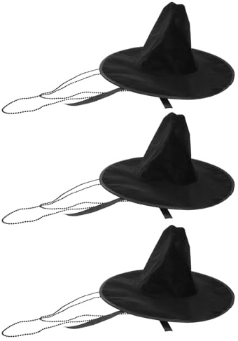 Abaodam 3pcs Korean Historical Costume Hats Flat Top Wide Brim Black Velour Stage Caps with Intricate Embroidery and Beaded Chin Strap for Historical Reenactment and Halloween Cosplay