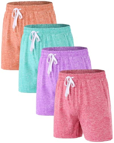 Mexholin 4 Pack Girls Sports Shorts with Pockets Girls Cycling Shorts Summer Casual Kids School PE Athletic Short for Gym Dance Running