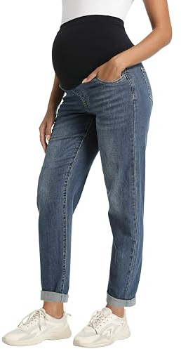 Foucome Women's Maternity Jeans Stretch Boyfriend Jeans Vintage Blue M