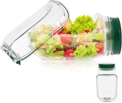 KAYIN Salad Pod Container,On the Go Salad Jar with Side Opening and Leak Proof Sauce Dressing Case,Fresh Salads Storage for Lunch, Fruit