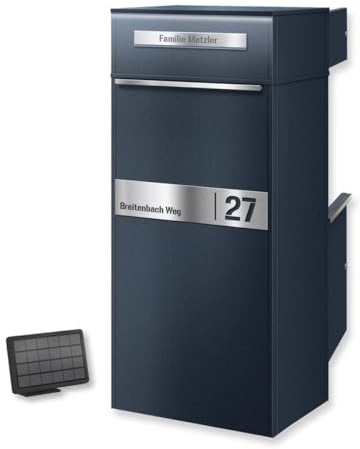 Metzler Caja para Paquetes con LED y 1 buzón | Caja para Paquetes y buzón | extracción Trasera | LED Solar | buzón de pie Personalizado con Grabado, en RAL7016 Antracita