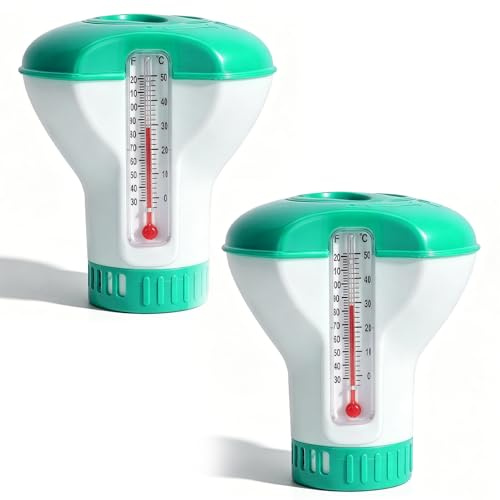 2 stycken flytande klordispensrar: 12,7 cm (12,7 cm) doseringsflottör pool, klordoserare för pool, spa, bubbelpool (grön)