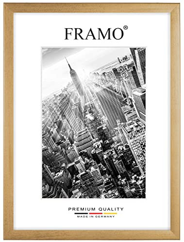 FRAMO Holz Bilderrahmen 45 x 31 cm nach Maß - Gold Gewischt | Größe wählbar | inkl. entspiegeltes Acrylglas | Rahmen für Puzzle | Foto | Poster