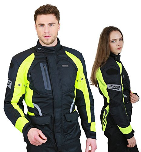 Nerve Shop Motorradjacke -Spark- Sommer Winter Motorrad Roller Jacke Protektorenjacke Textil Herren Wasserdicht mit Protektoren - Schwarz-Neon-Grün-Gelb - 3XL / XXXL