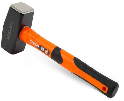 KENDO Fäustel 1500g – hochwertiger Kohlenstoffstahlkopf – Schlagwerkzeug – Fiberglasstiel – ergonomischer Griff – Abbruchhammer – Vorschlaghammer - Feustel Hammer
