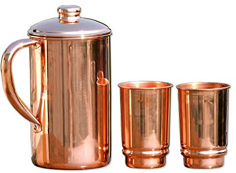 ANCIENTIMPEX Copper Pitcher and 2 Tumblers for Ayurveda Health Benefit | Water Jug With Tumbler Set