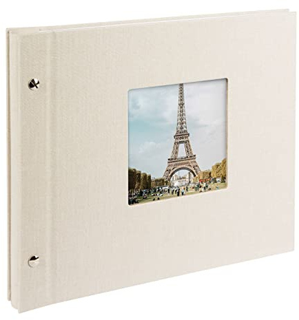 goldbuch 26823 Bella Vista - Álbum de fotos de 30 x 25 cm, con 40 páginas blancas con hojas separadoras de pergamino, álbum ampliable, libro de fotos de lino, color gris arena, 30 x 25 cm