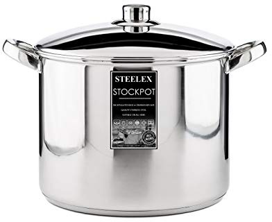 Suppentopf aus Edelstahl für Induktion mit Deckel, groß, tiefer Kasserolle, zum Kochen, Suppentopf, Hochglanz-Finish, Suppentopf, selbstgebrühter Topf (24 cm – 8,4 Liter)